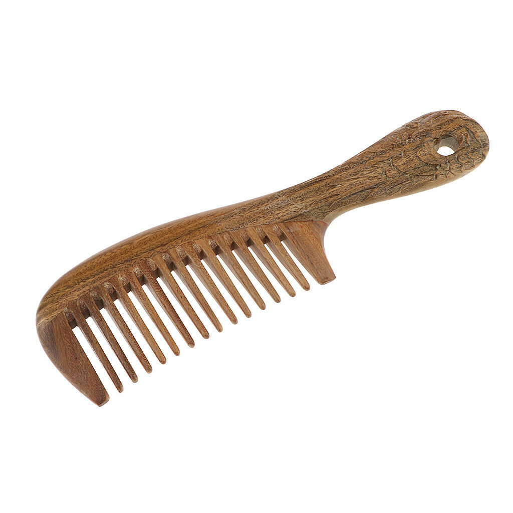 Natural Fine/Wide Tooth Sandalwood Comb w/ Wooden Handle Unisex Wide Tooth