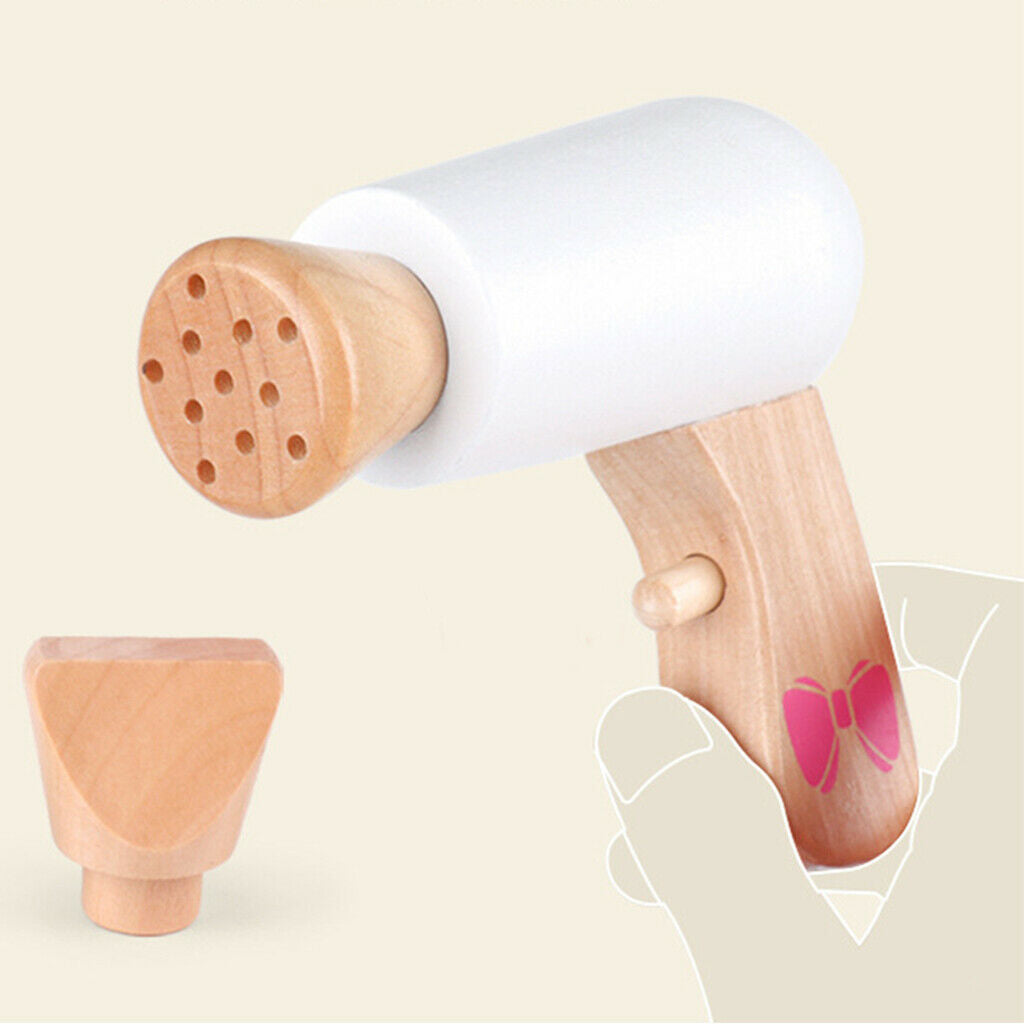 Wooden Pretend Play Toys for Girls Makeup Playset Hair Dryer Comb Brush Kit