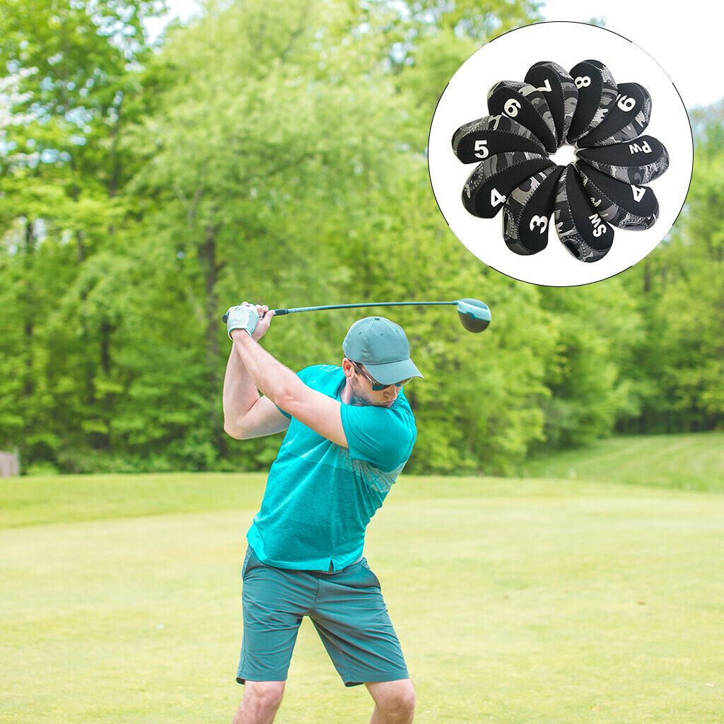 10Pcs/Pack Golf Iron Covers Set 3,4,5,6,7,8,9,S,A,P Lightweight Waterproof