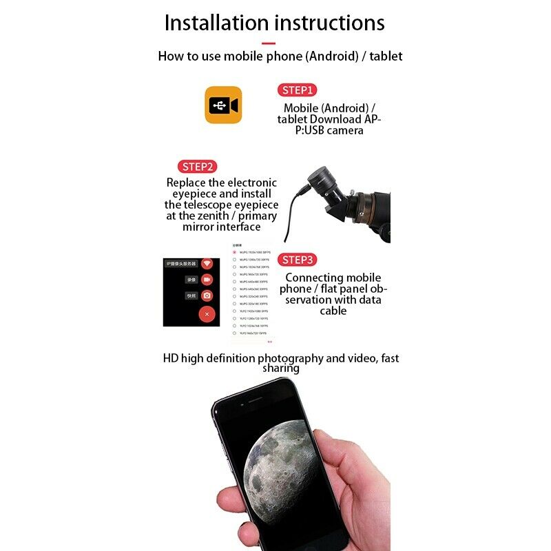 Angeleyes 200W Pixel Multicolor Electronic Eyepiece 1.25inch Astronomy TelesJ8K4