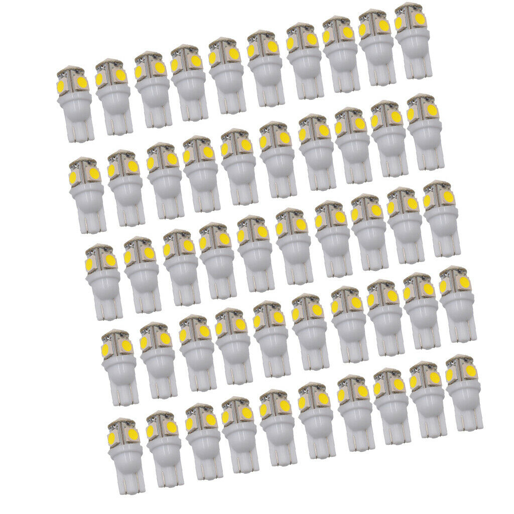 50PCS White T10 LED Light Bulbs W5W 168 194 5050 5SMD 6000K
