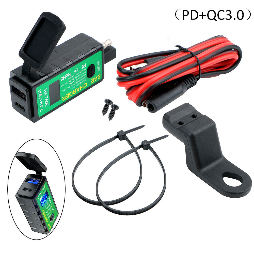 Motorcycle USB Charger SAE to USB Adapter With Voltmeter & ON/Off Switch 30W