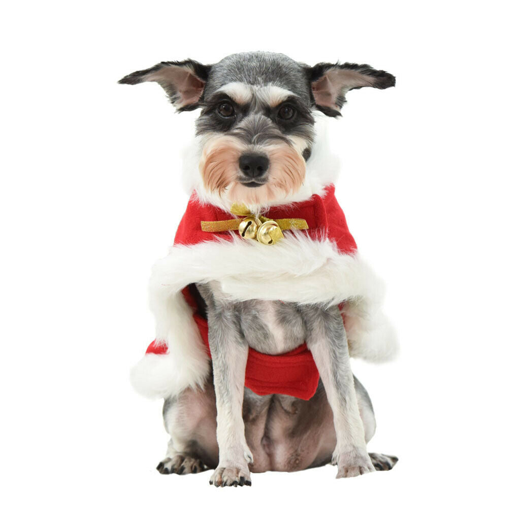 Pet Christmas Cloak Costume with Bells Thicken Fabric Dog Clothes Apparel L