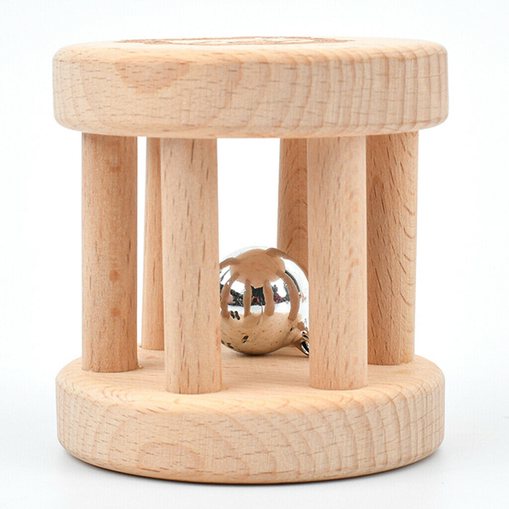5Pcs/Set Wooden Teether Rattle Toys Beech Wood Teething Ring Montessori Toys