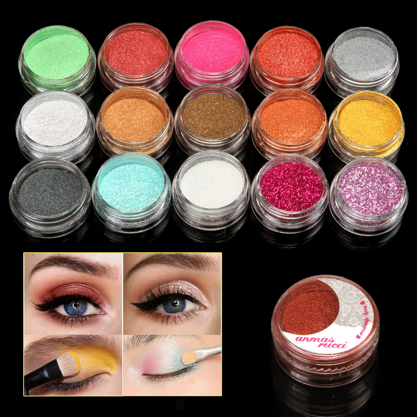 15 Mix Colors/Set Eyeshadow Eye Loose Powder Fine Glitter Dust Cosmetics Kit