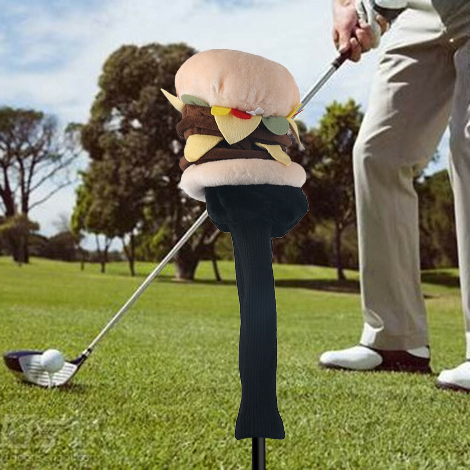 Golf Club Head Cover Plush Hamburger Shaped Protective Driver Headcovers