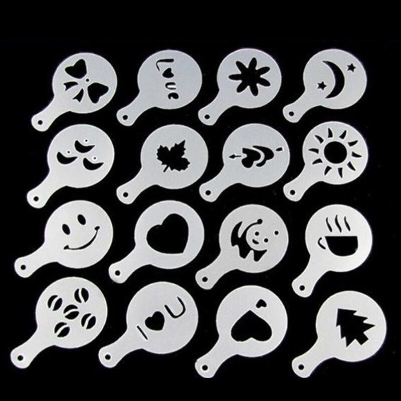 Set of 16 Cappuccino Coffee Decorating Stencil Shapes Mold Latte Art Baris.l8