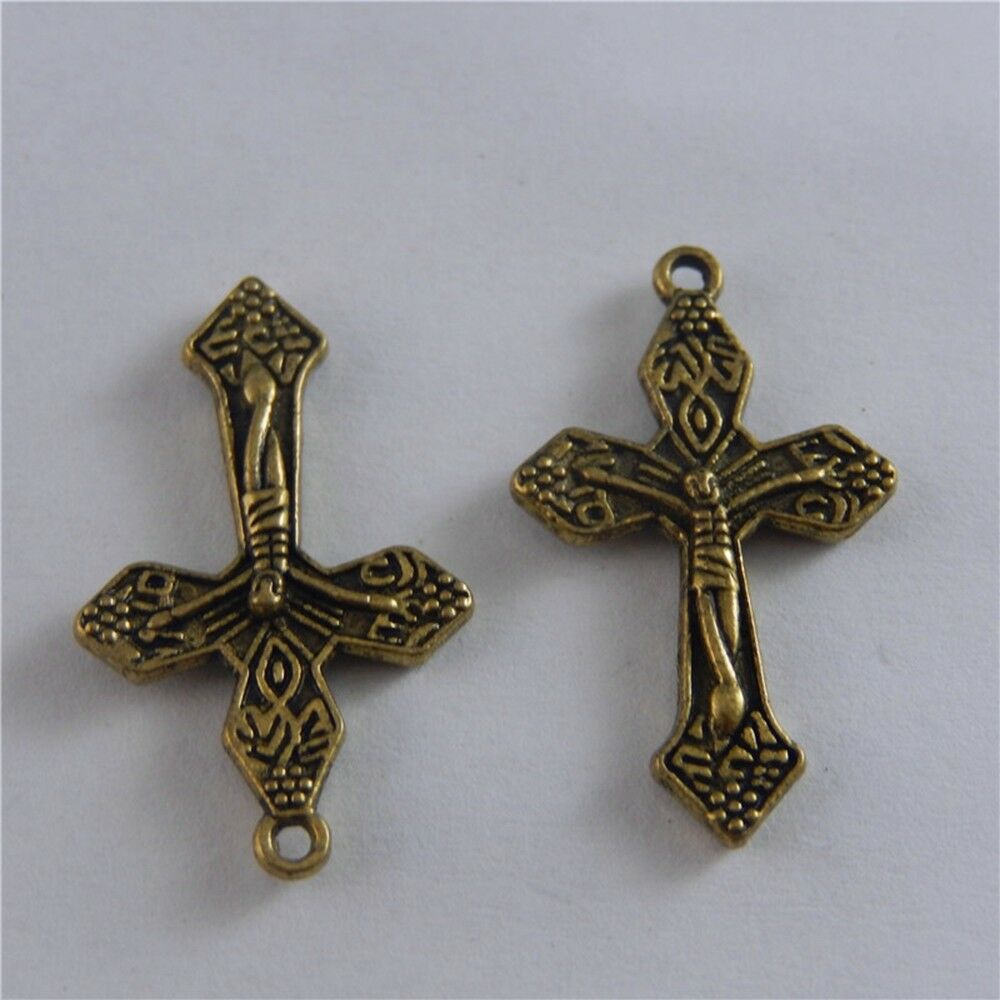 Lot of (x45) Bronze Alloy Engraved Cross Shaped Charm Pendant Findings 28x17x3mm