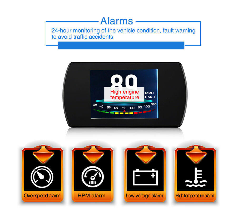 Multi-function LCD Smart Display Car Computer OBD Hud Real Time Monitor Alarm
