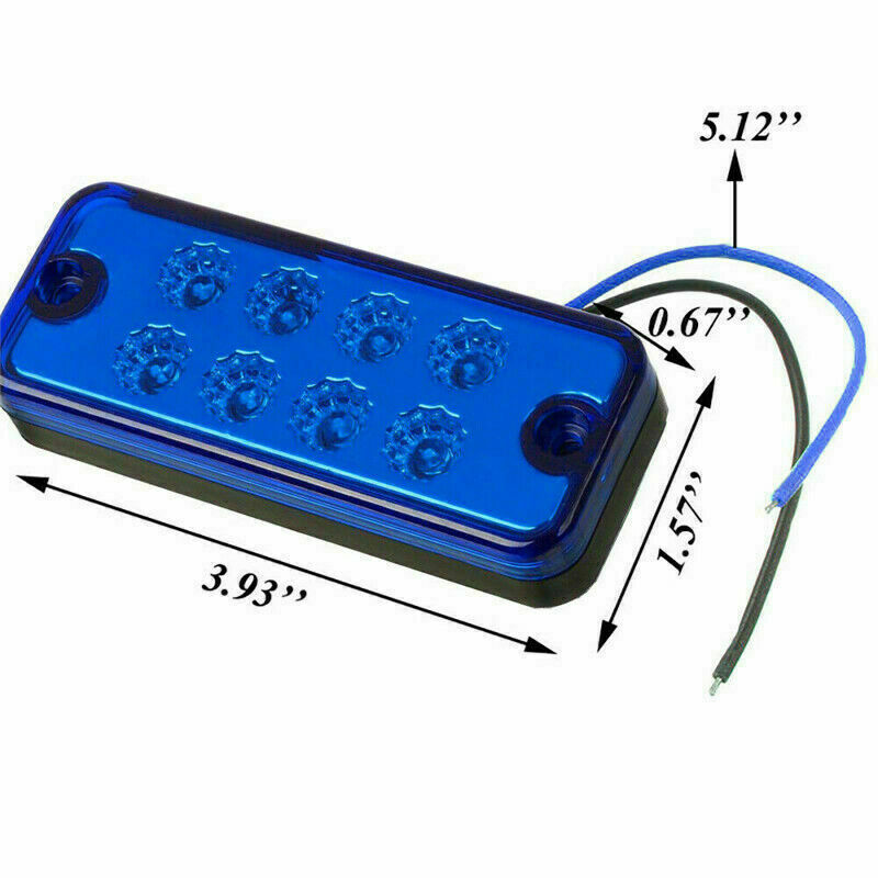 4x Blue 4 Inch 8 LED Rectangle Truck Semi Trailer Side Marker Clearance Light