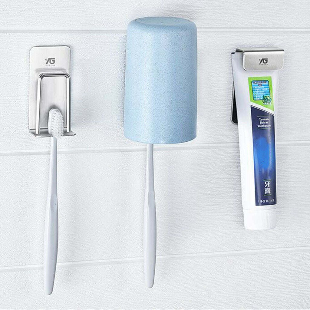 Toothbrush Holder Self Adhesive Wall Mounted Stainless Steel Bathroom Wall