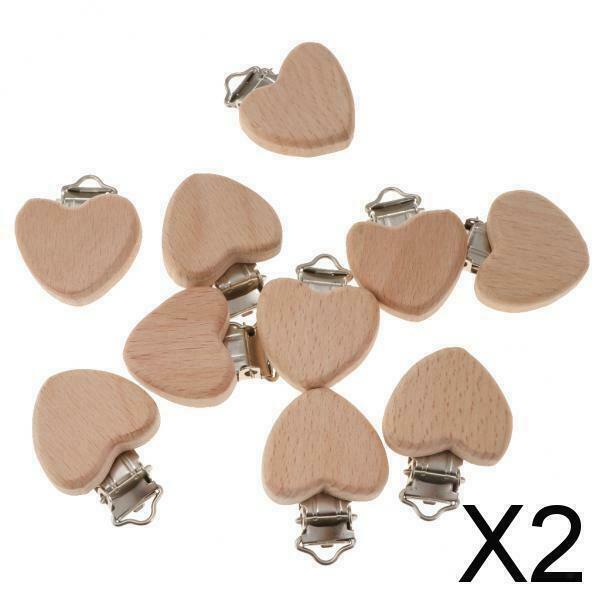 2X Beech Wooden Baby Pacifier Clip Dummy Clips DIY Heart-Shaped Teething Toys