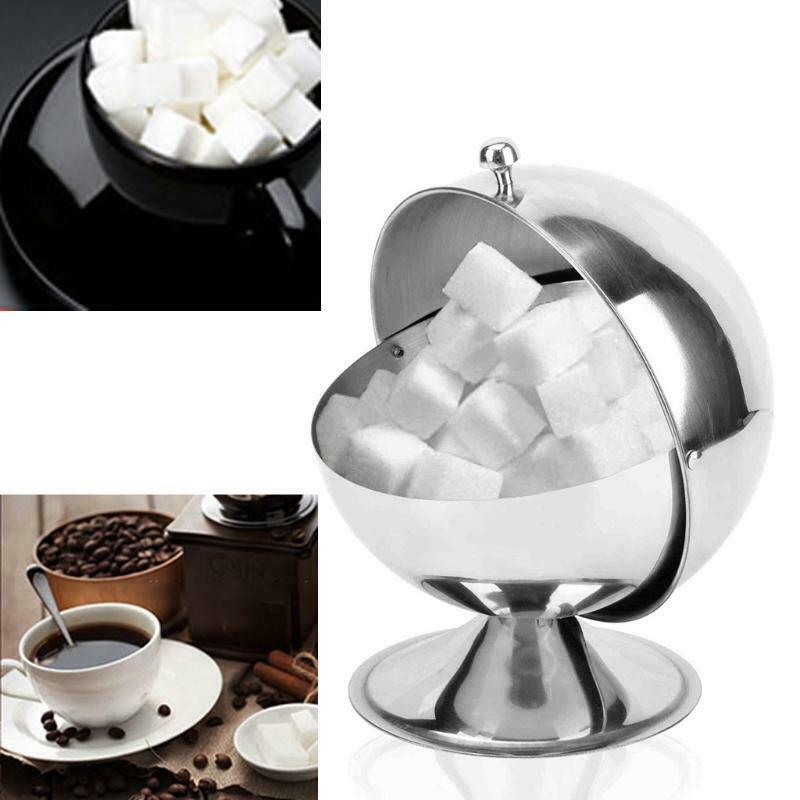 Creative Storage Sugar Bowl with Roll Top Stainless Steel Spherical Sugar Jar