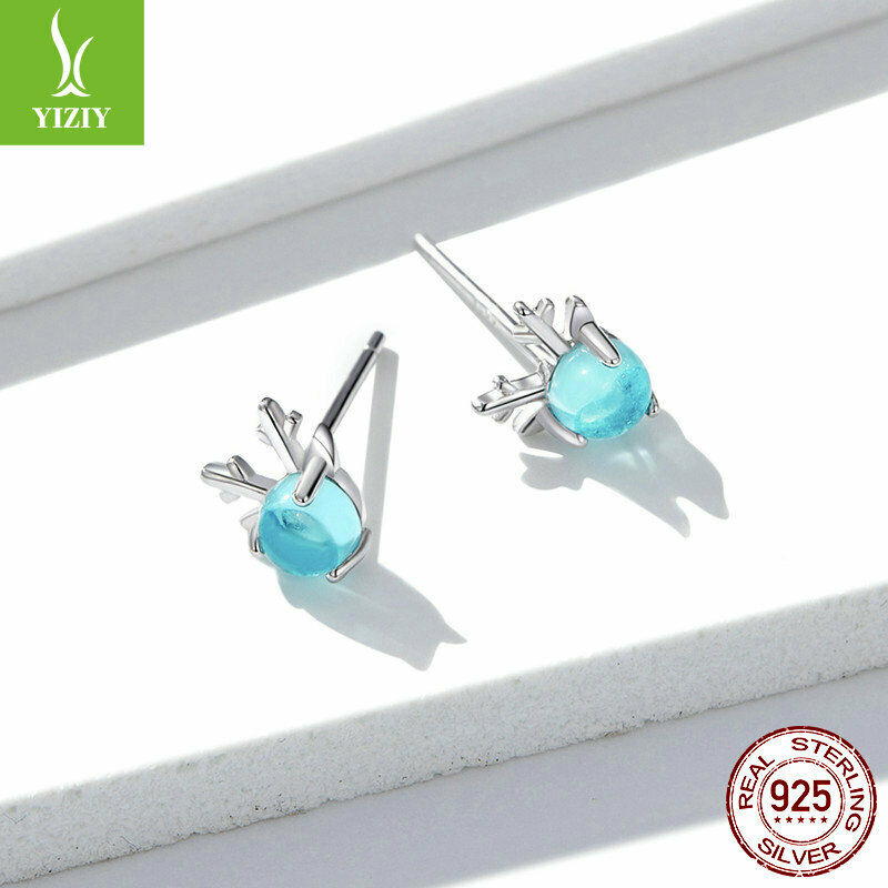 925 Women Simple Geometric Ear Stud Earrings Fashion Design Forest Series Antler