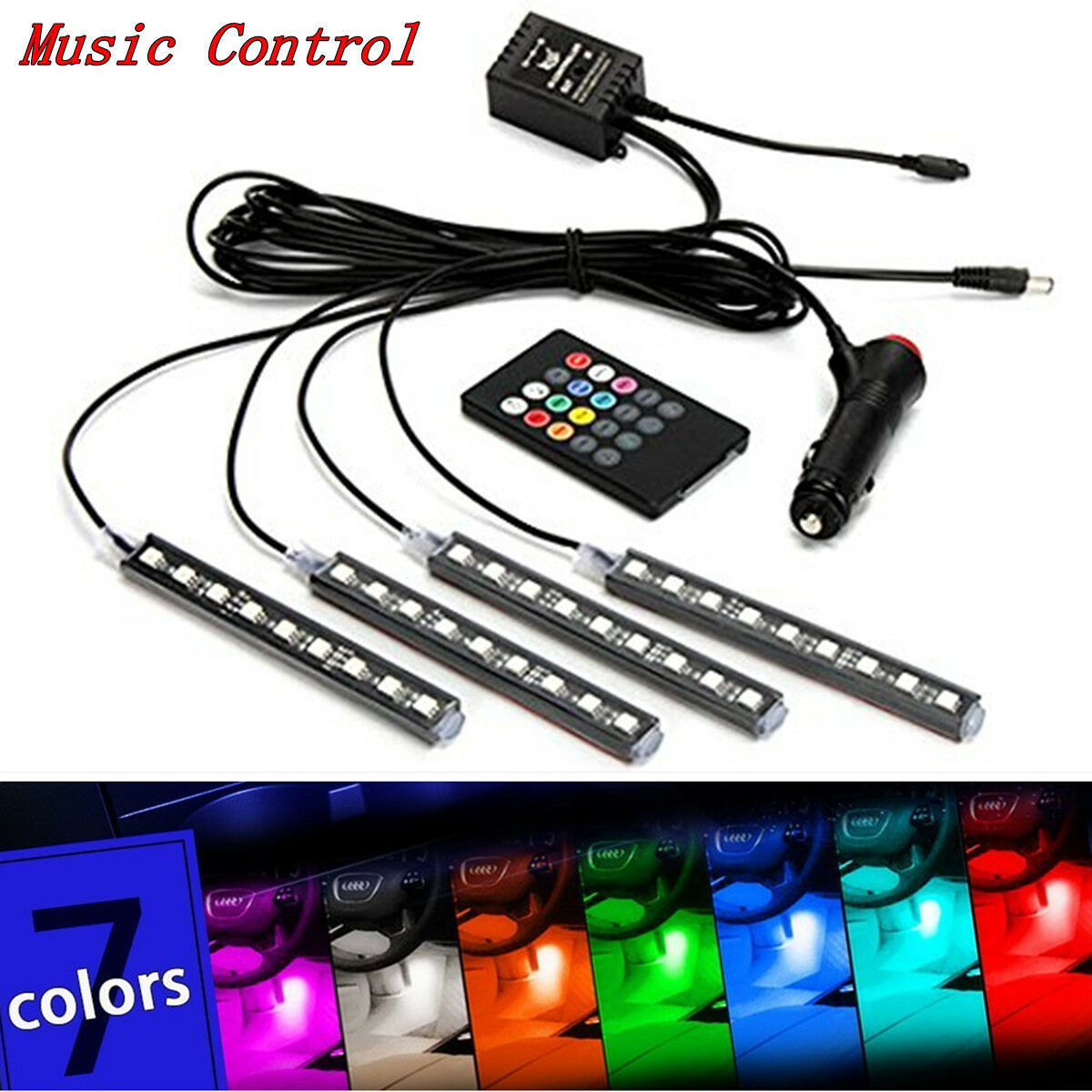 4x12LED Car Interior Footwell Decor Atmosphere Neon Light RGB W/ Remote Control