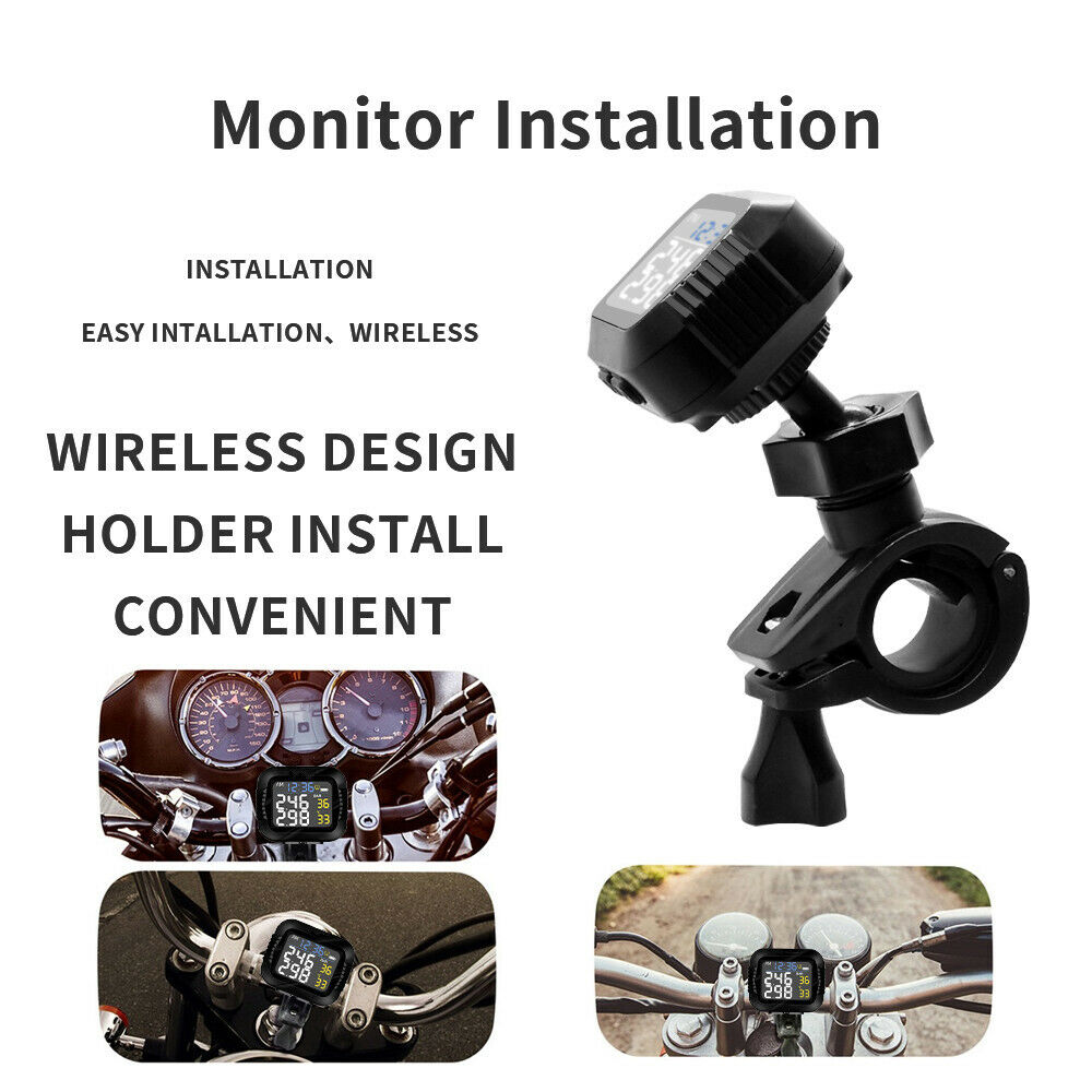Motorcycle TPMS Wireless Tire Pressure Temperature Monitoring System + Sensors