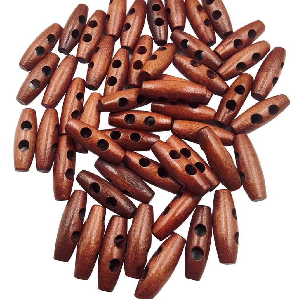 50Pcs Classic Olive DIY Wood Toggles Clothes Fasteners Decor Buttons Closure