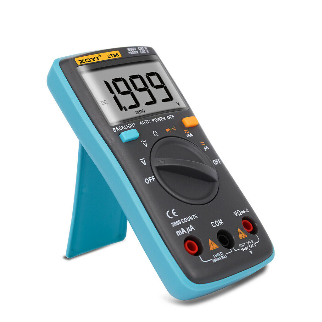 Auto-ranging Digital Multimeter 2000 Counts LCD Backlight AC/DC Ammeter Ohm