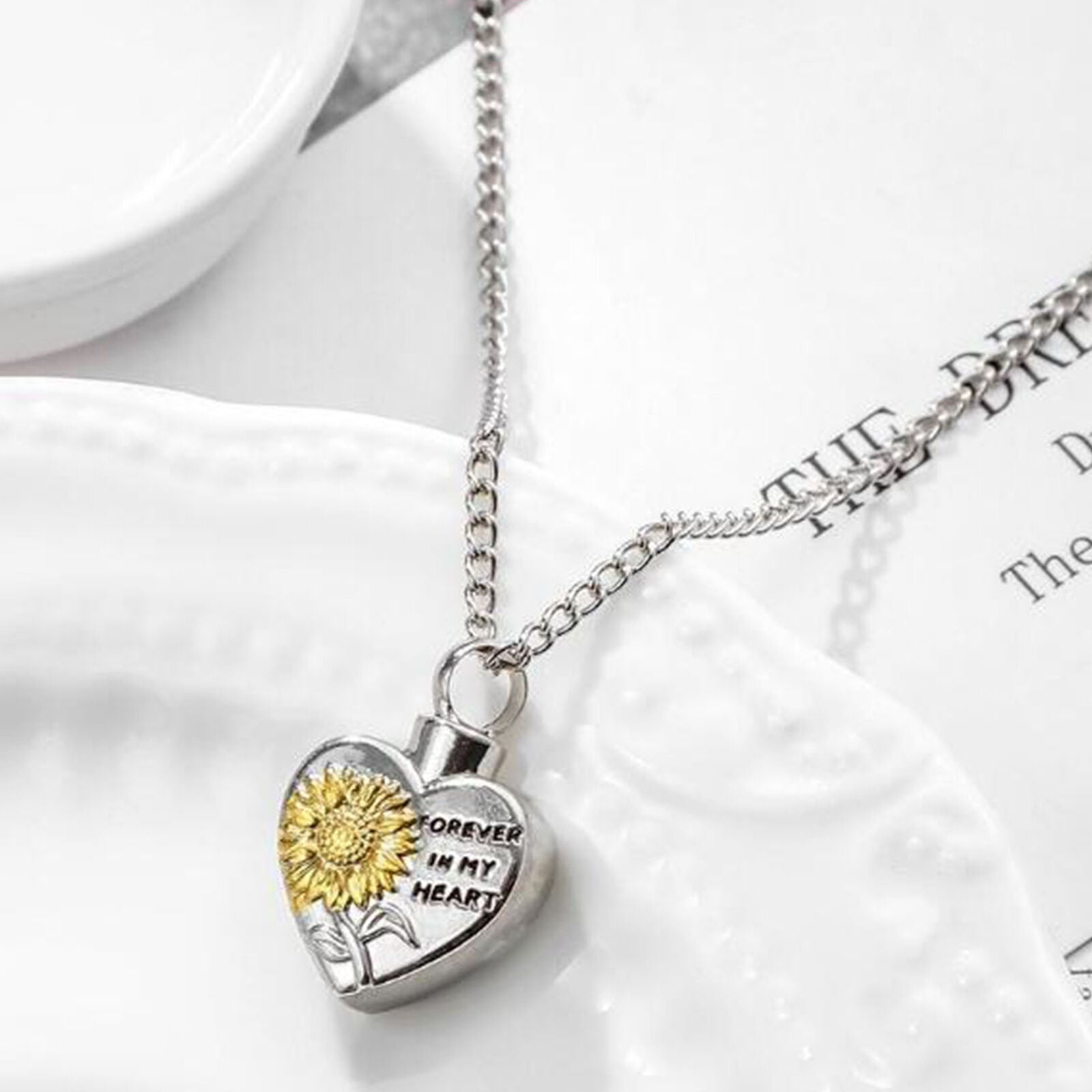 New Sunflower Forever in my Heart Urn Ashes Cremation Memorial Necklace