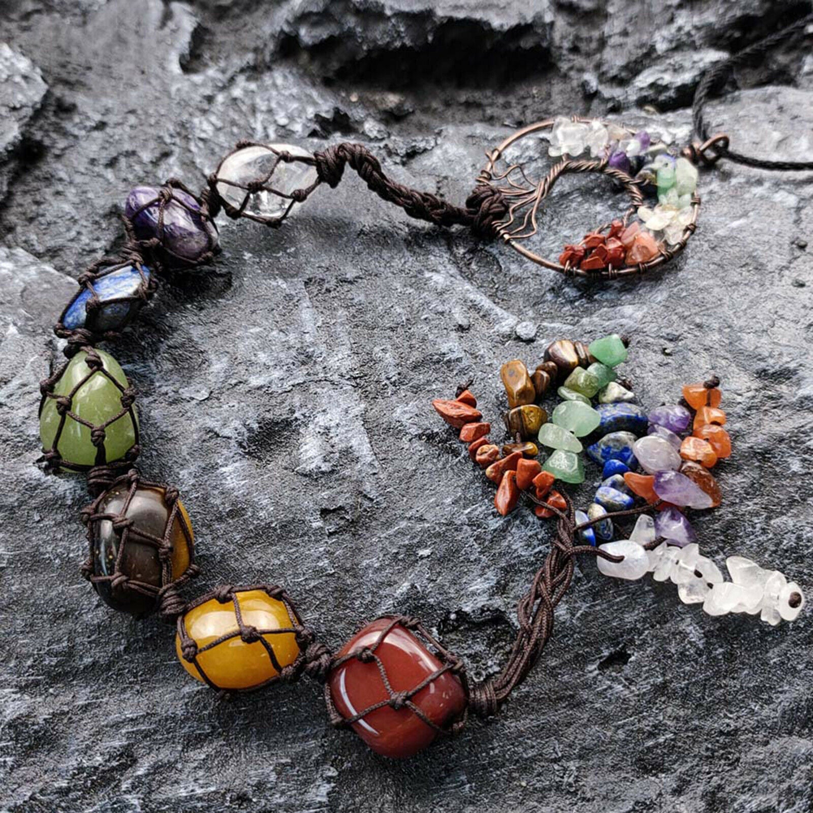 Handmade Crystal Tree of Life Hanging Ornament Wall Hanger Gemstones Tassel
