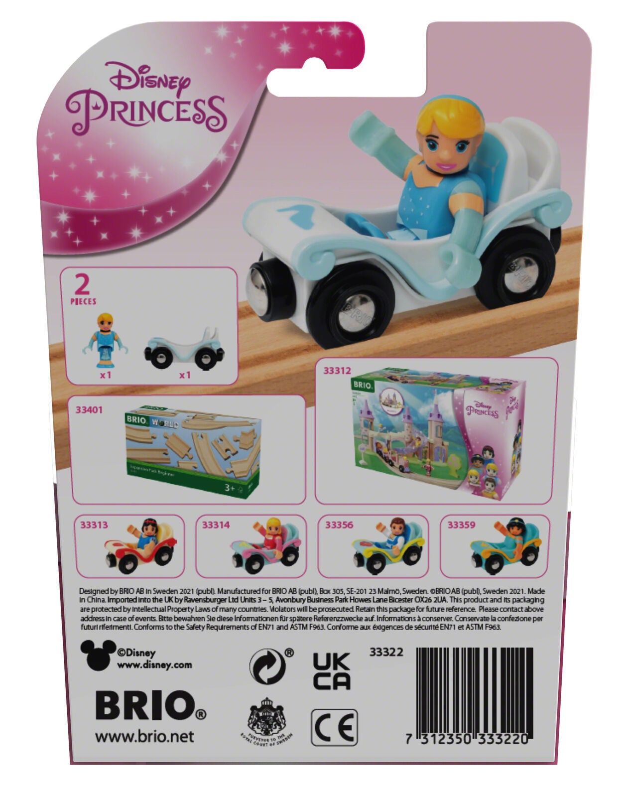 33322 BRIO Disney Princess Cinderella & Carriage Set Wooden Train Track Age 3yr+