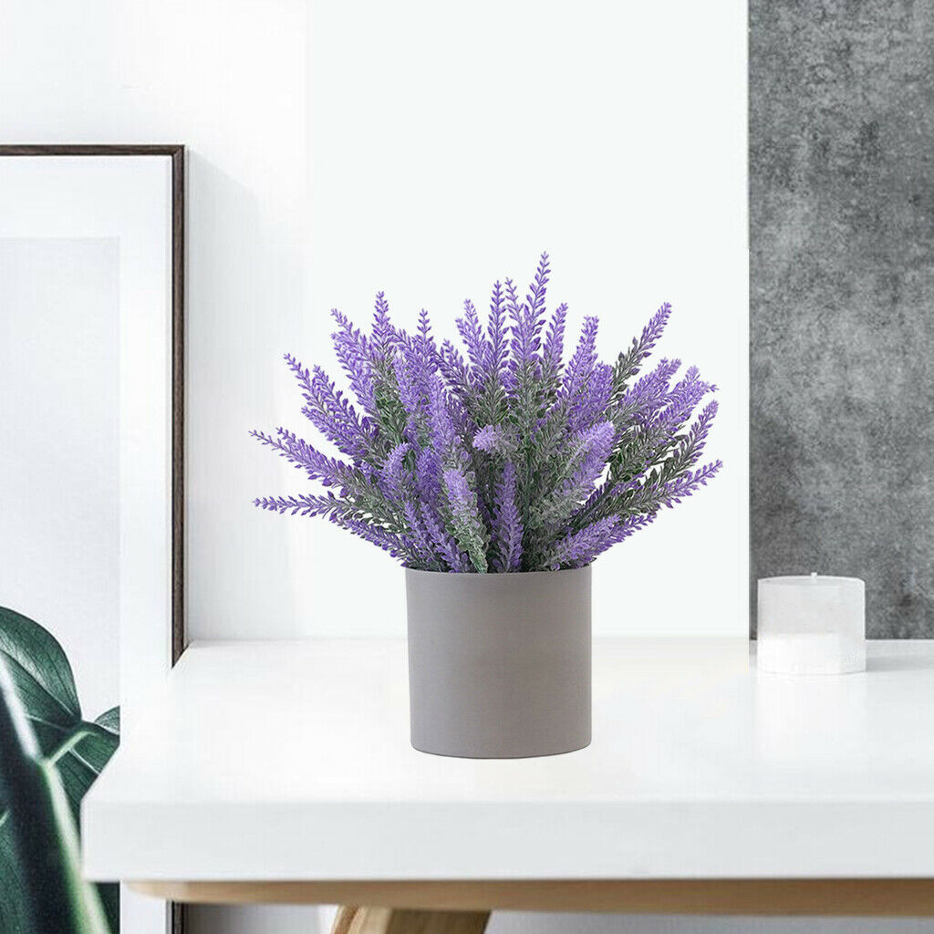 Artificial Lavender Flower Potted Plants Home Office Centerpieces Decor