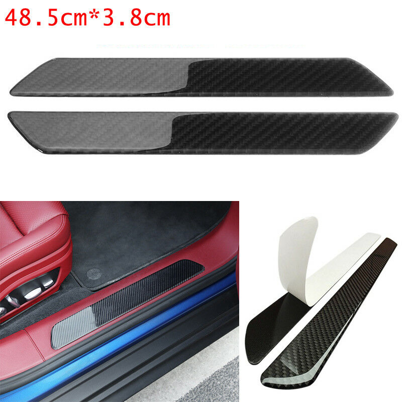 2x48.5CM Carbon Fiber Car Scuff Plate Door Sill Cover Panel Step Protector Guard