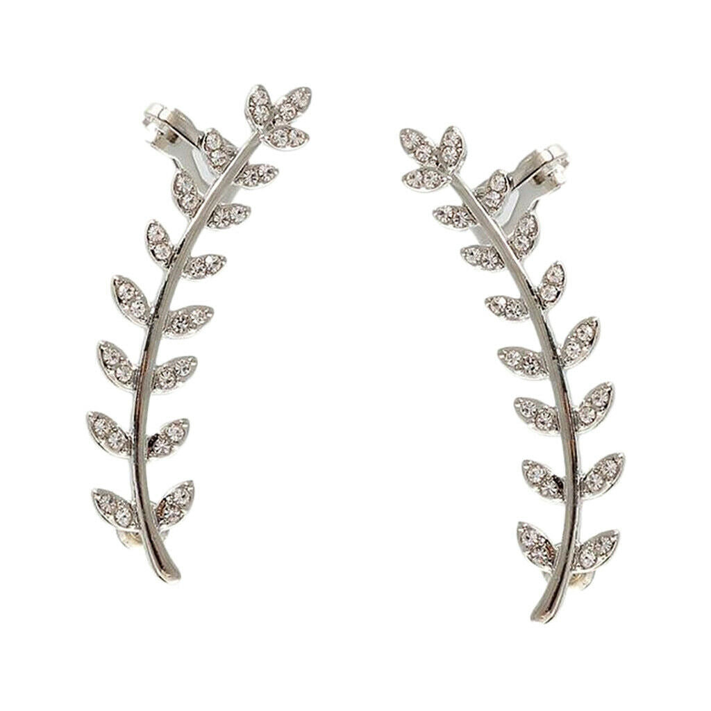 4x Chic Crystal Leaf Twig Ear Climber Crawler Wedding Cuff Earrings Casual