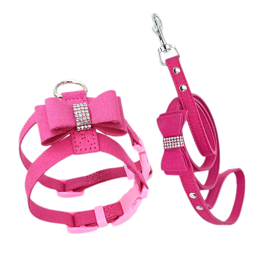 HP052 Adjustable Pet Dog Vest Harness Puppy Leash Training Collar Rose Red-M