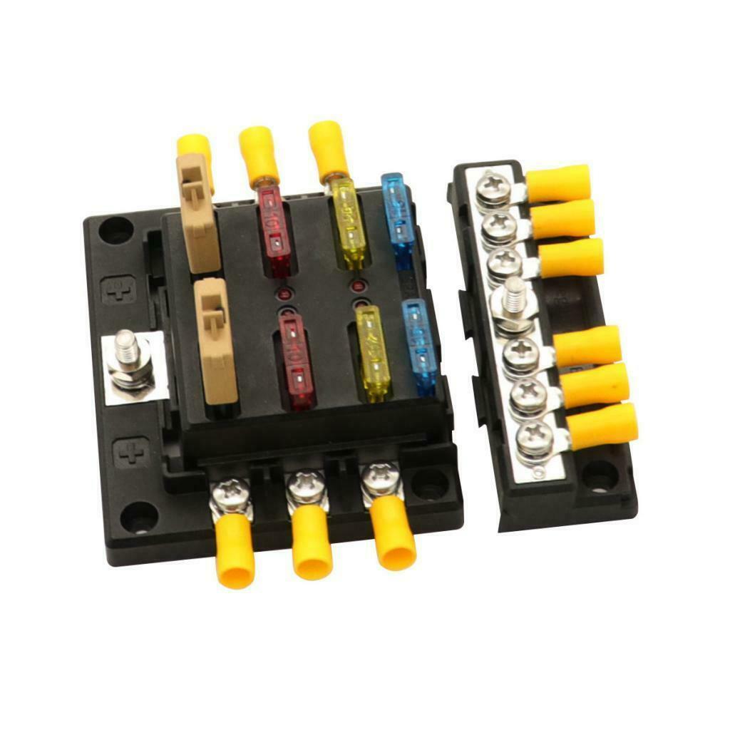 6-Way Blade Fuse Box Block Holder LED Indicator 12V-32V Marine SUV Boat