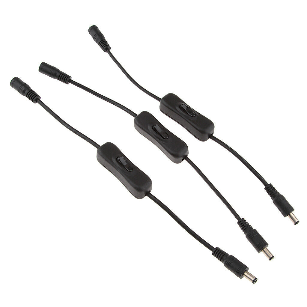 3xLED Strip Light Inline On/Off Switch Cable DC Jack 5.5x2.1mm Male & Female