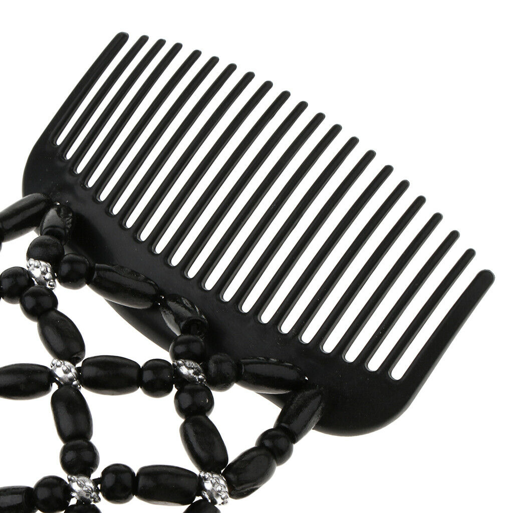 Fashion Double Slide Hair Comb Clip Womens Magic Wood Beads Easy Bun Maker Black