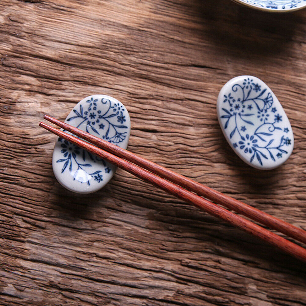 2Pcs Hand-painted Ceramic Ingot Chopstick Rest Rack Kitchen Cutlery Pen Holder