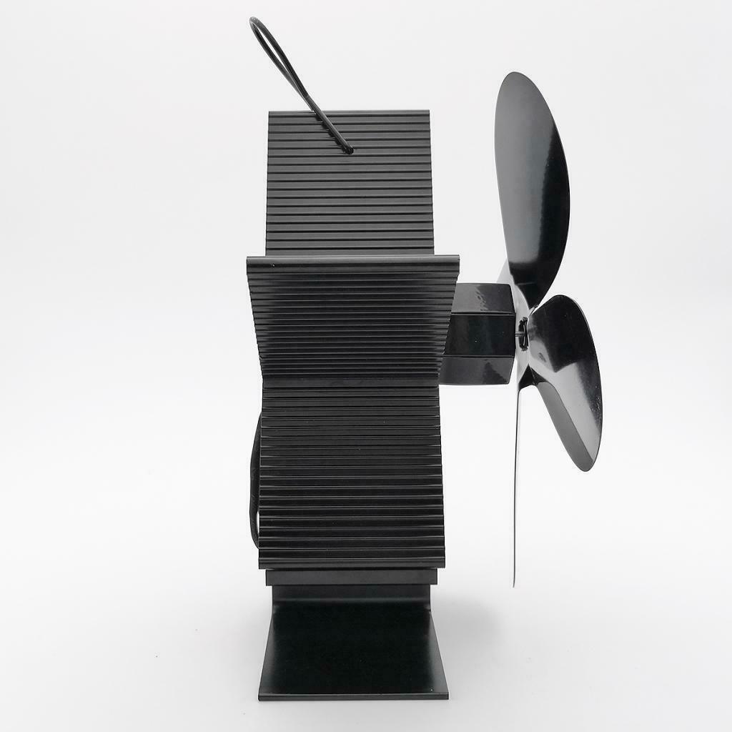 Silent 4 Blade Heat Powered Stove Fan for Wood Log Burner Fireplace Black