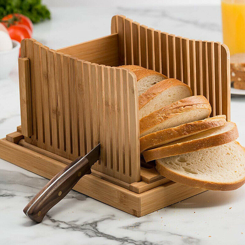 Foldable Bamboo Wood Bread Slicer Cutter Toast Loaf Cutting Guide Slicing Ma SJ