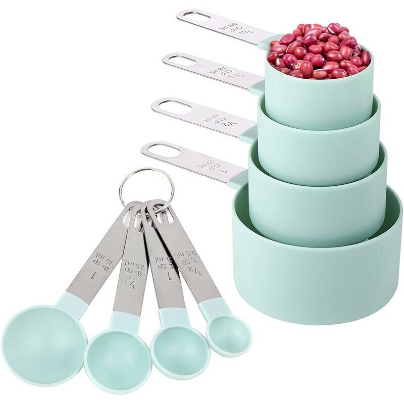 Measu Cups and Spoons Set of 8 Pieces,Nesting Measure Cups with Stainless StB7E2