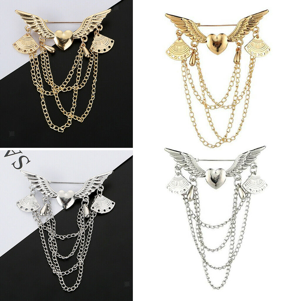 2x Brooch Badge Pins Angel Wings Rhinestone for Men Suit Collar Party Dress