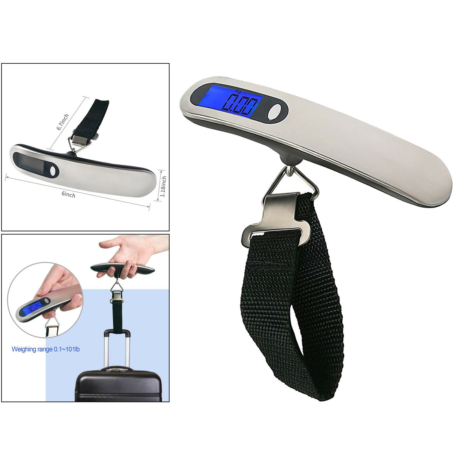 Handhled Digital Luggage Scale 50KG/110 LB Stainless Steel for Travelers