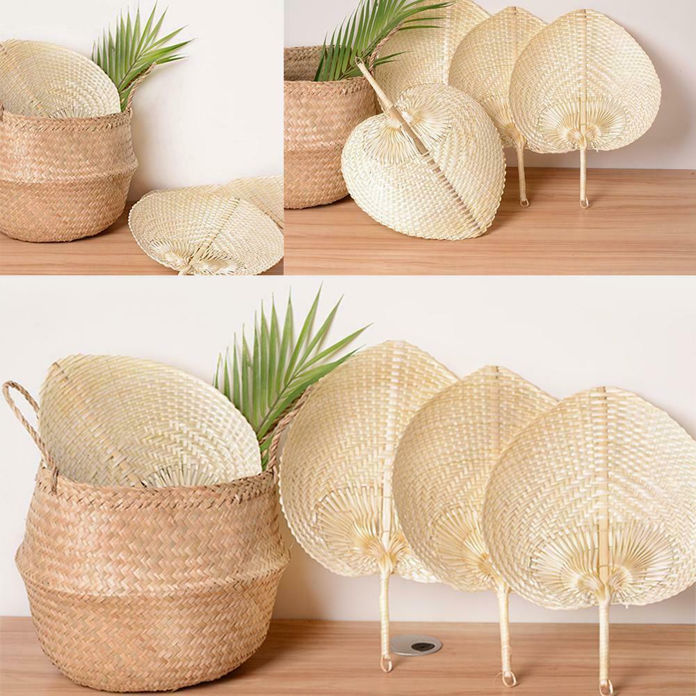 Handmade Cooling Fan Heart Shaped Woven Bamboo Fan Retro Decoration Fans DIY NEW