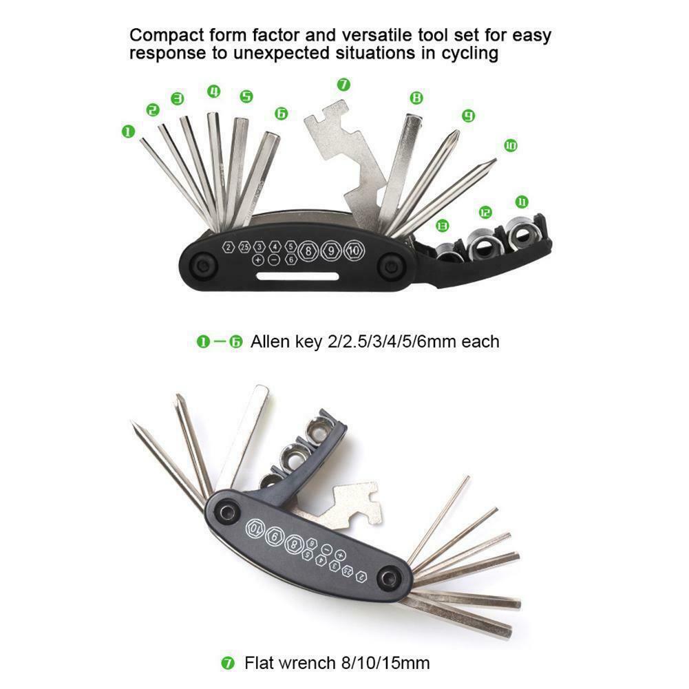 16 in 1 MTB Bike Cycling Bicycle Repair Tools Kit Tire Spudger & Patch & Bag New