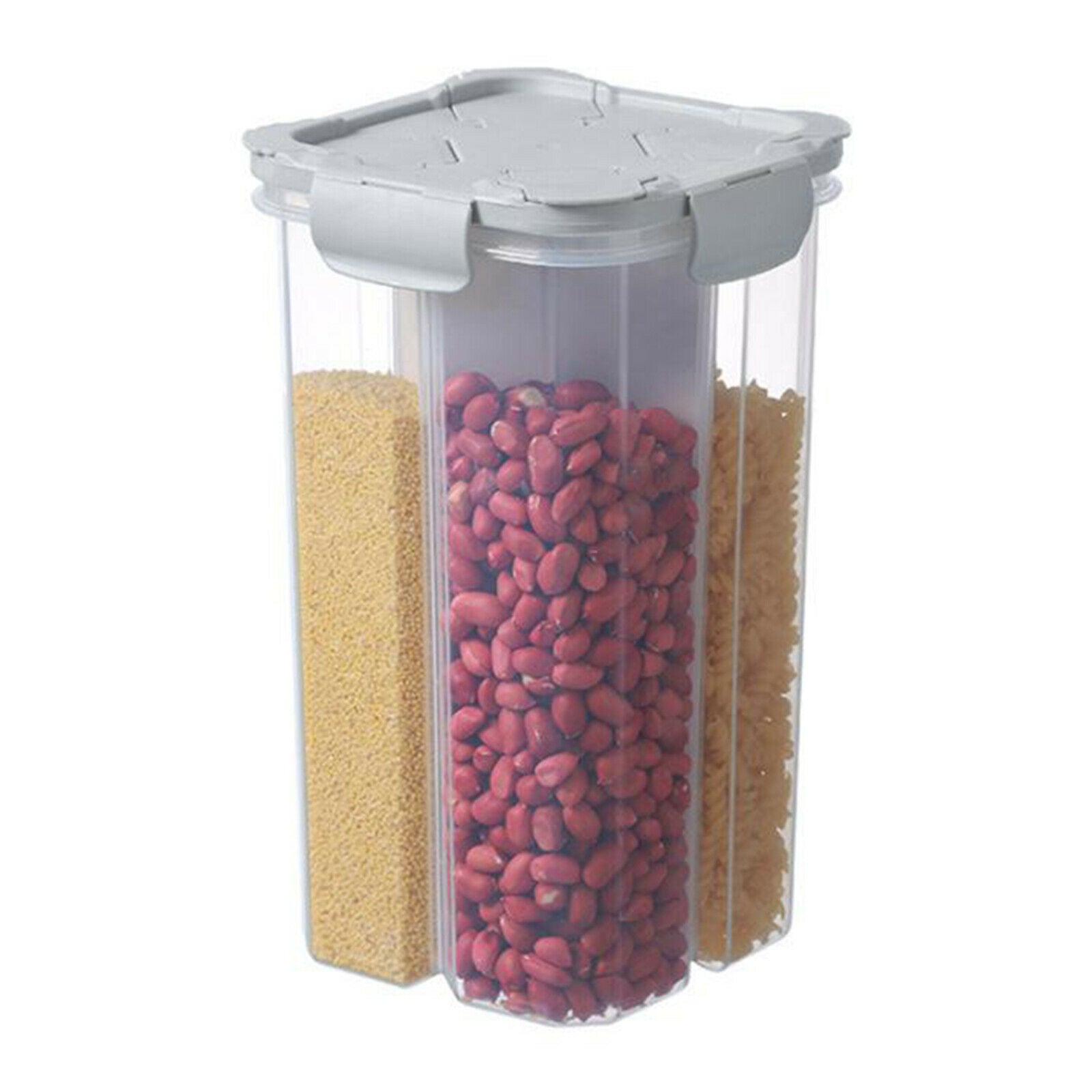 2.6L Dividers Box Organizer Clear Plastic Case Storage Container for Cereal Gray
