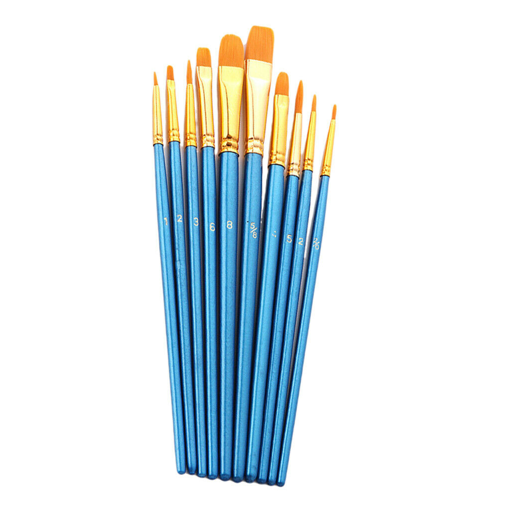 10pcs Nylon Brush Assorted Sizes Artist Watercolor Acrylic Painting Brushes