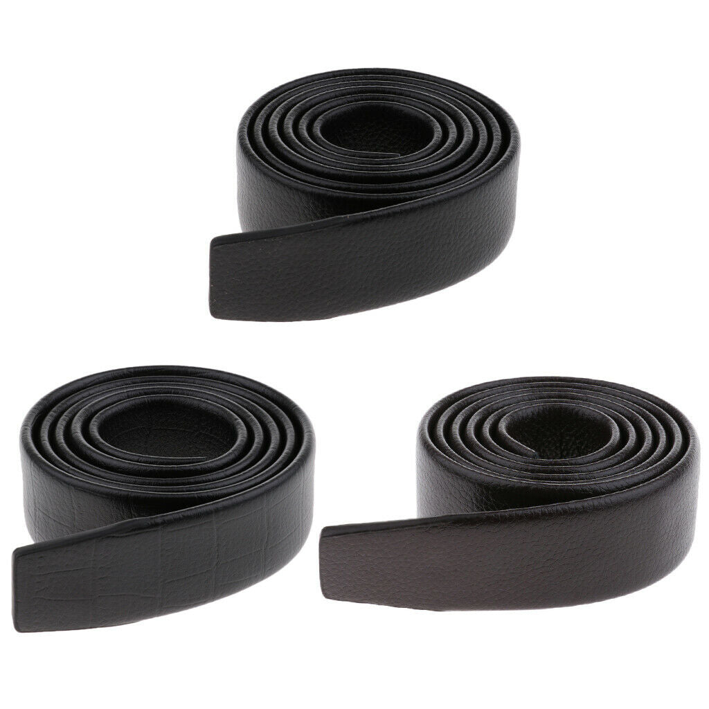 2pcs Men Simple Leather Belts No Buckle for Work Casual Black Lichee Pattern