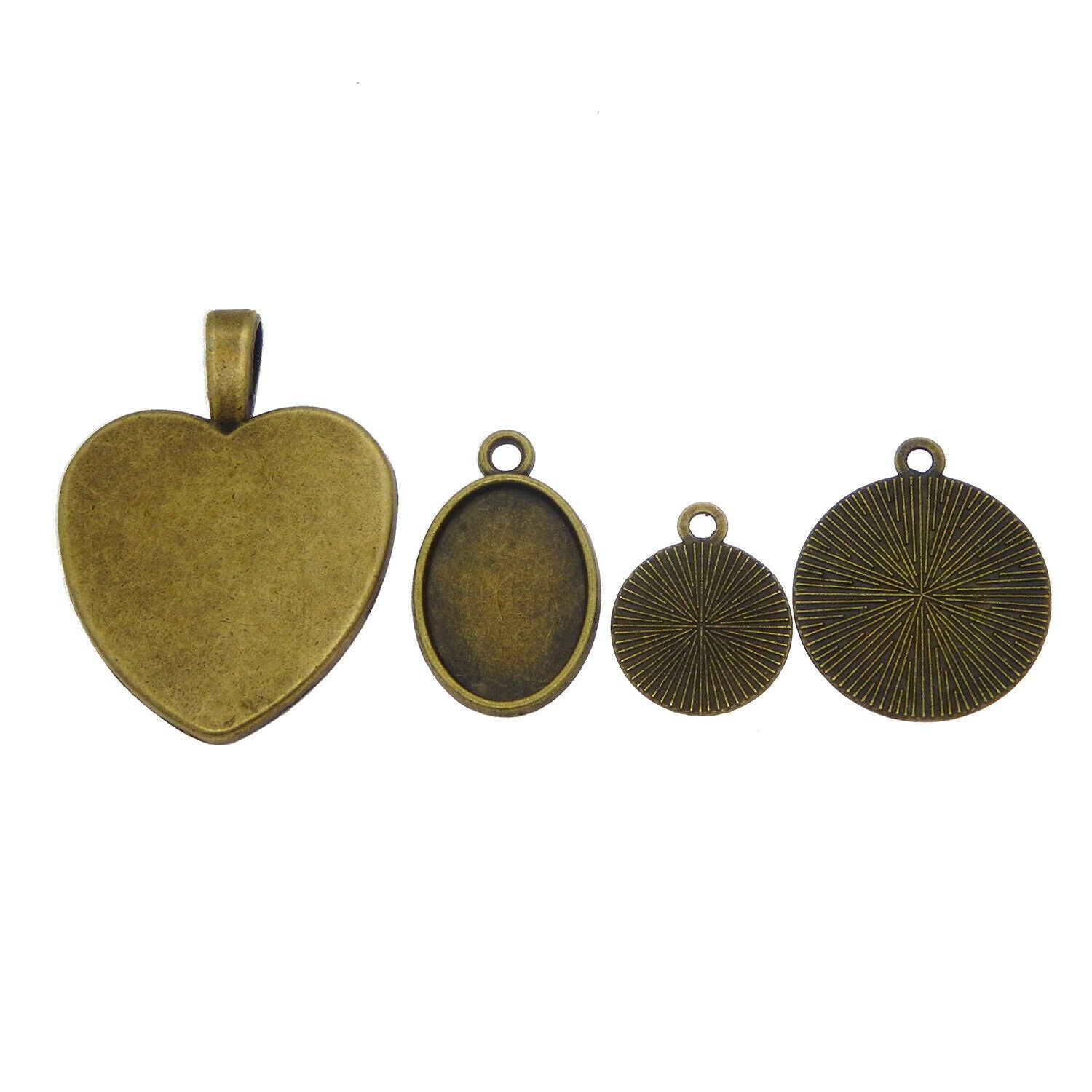 8Sets/lot Alloy Mixed Bronze Round Setting Blank Tray Glass Cab Pendant Jewelry