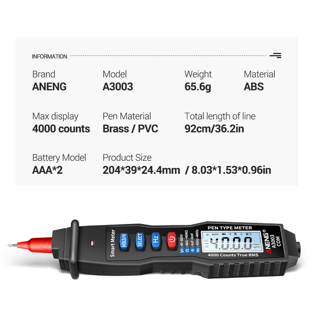 A3003 Pen Type Digital Multimeter AC DC0-600V Backlight Ammeter Voltmeter Tester