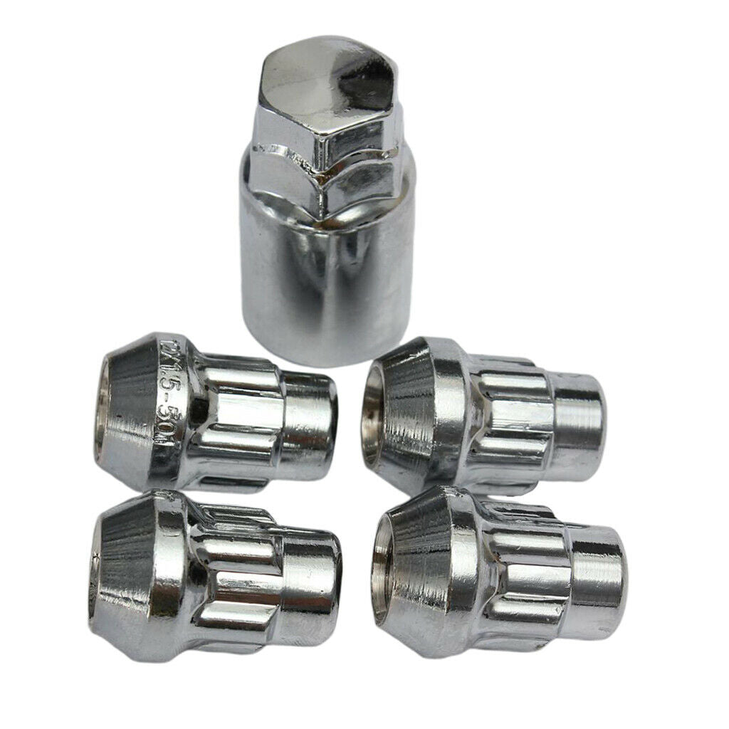 12x1.5mm Chromed Locking Wheel Lock Bolts 4pcs Security Nuts with ONE Key