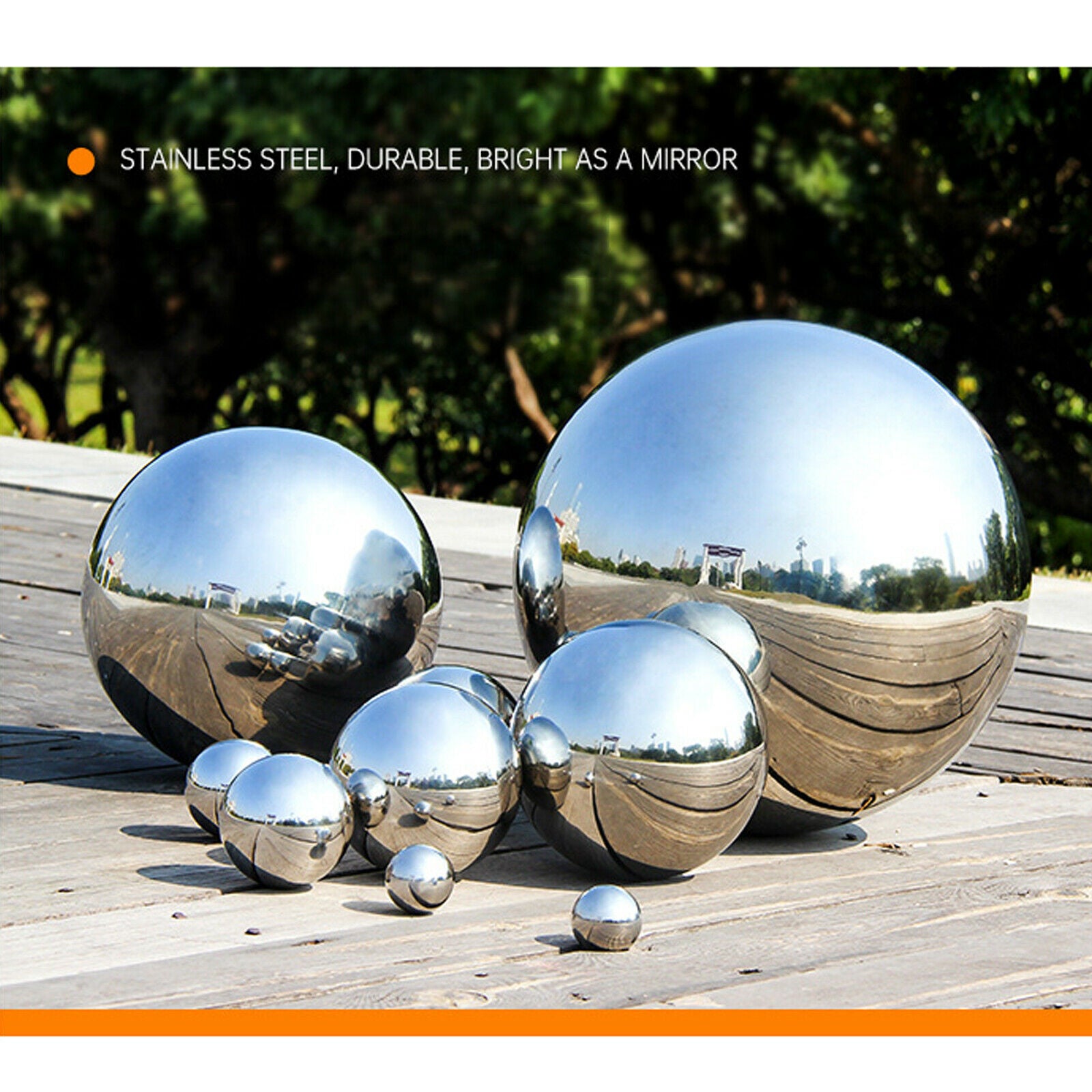 1Set Stainless Steel Mirror Polished Sphere Hollow Round Ball Garden Ornament