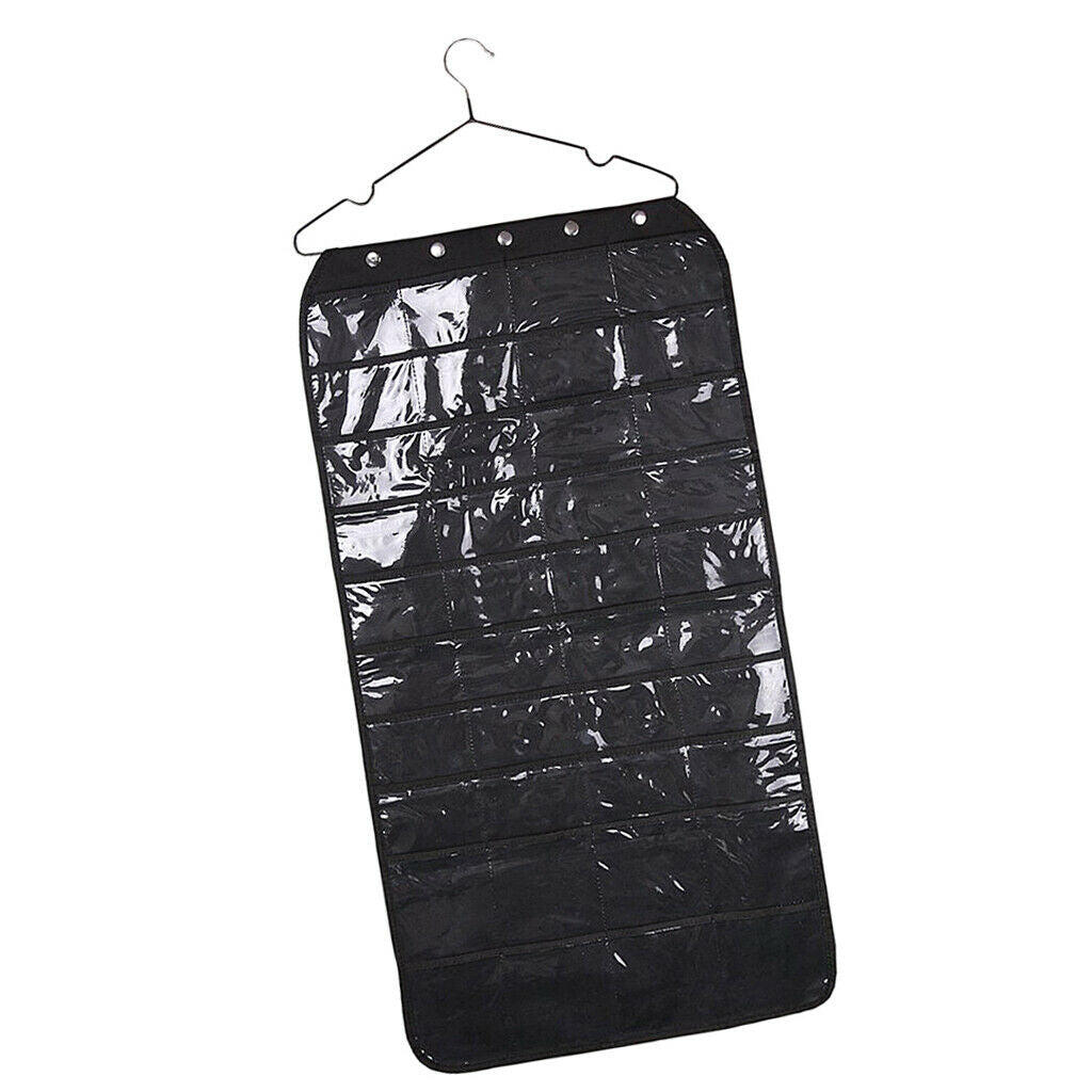 Closet Hanging Jewelry Organizer Bag Holder Pockets Display Case Shelf Black