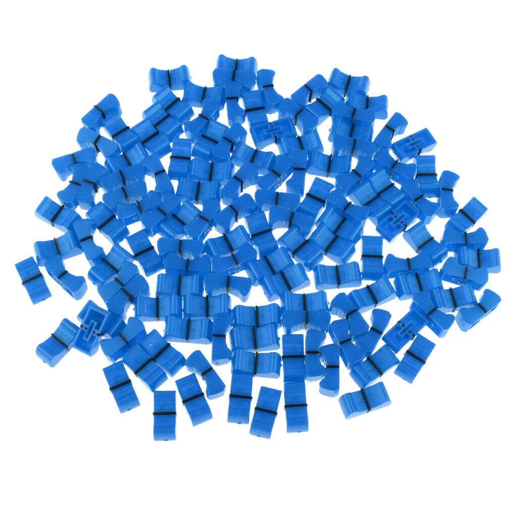 100 Pieces Touch Sensitive Slider Ribbed Mixer Fader Knob Caps 8mm Blue