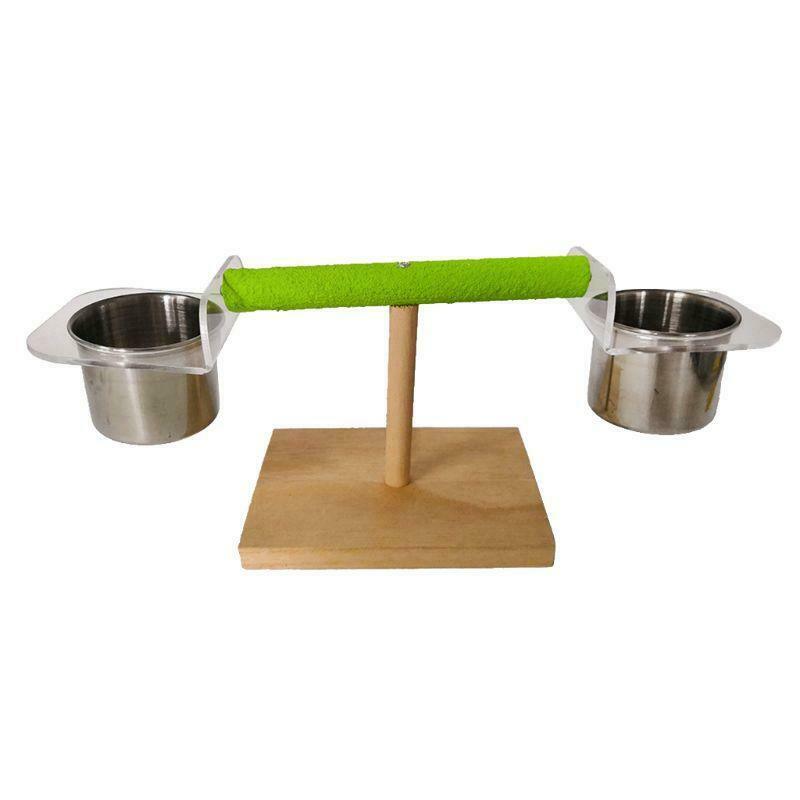 Bird Play Stands with Feeder Cups Wood Parrot Table Perch Shelf Cage Playground